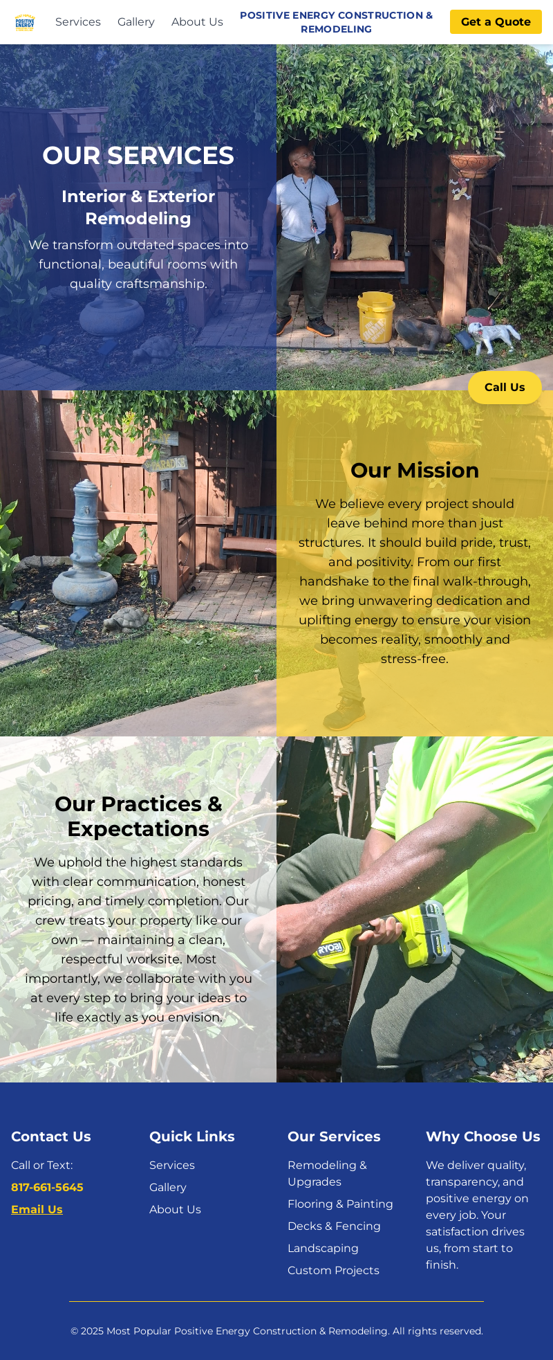 Positive Energy Construction website screenshot